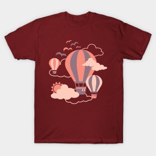 Riding Sunset Hot Air Balloon Illustration T-Shirt